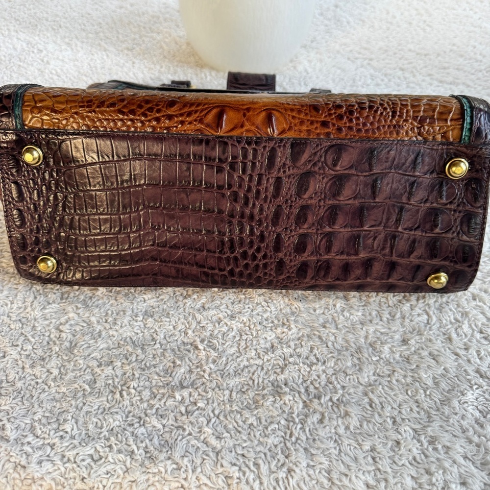 Brahmin Annabelle Dark Camel Tri-Color Croc-Embossed Leather with Green Trim NWT - Picture 5 of 8